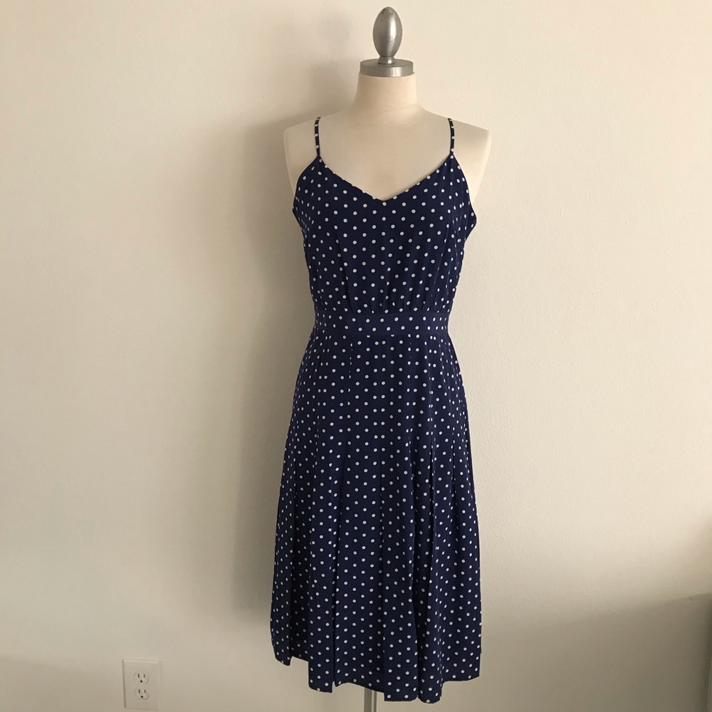 J. Crew Navy Polka Dot Silk Midi Dress